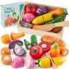 HERSITY Wooden Play Food for Toddlers, Cutting Vegetables Toys Kids Pretend Play Kitchen Accessories Wood, Educational Gifts for 18+ Month Girls Boys view 1