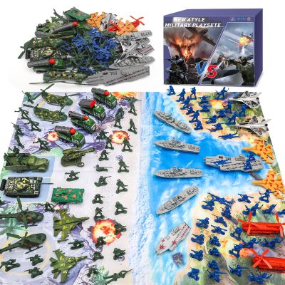 Army Men Playset - Large Set Including Army Men Action Figures, Battle Mat, Army and Navy Weapon Gear Accessories, Military Combat Toys, Army Toys for Boys Age 4-12