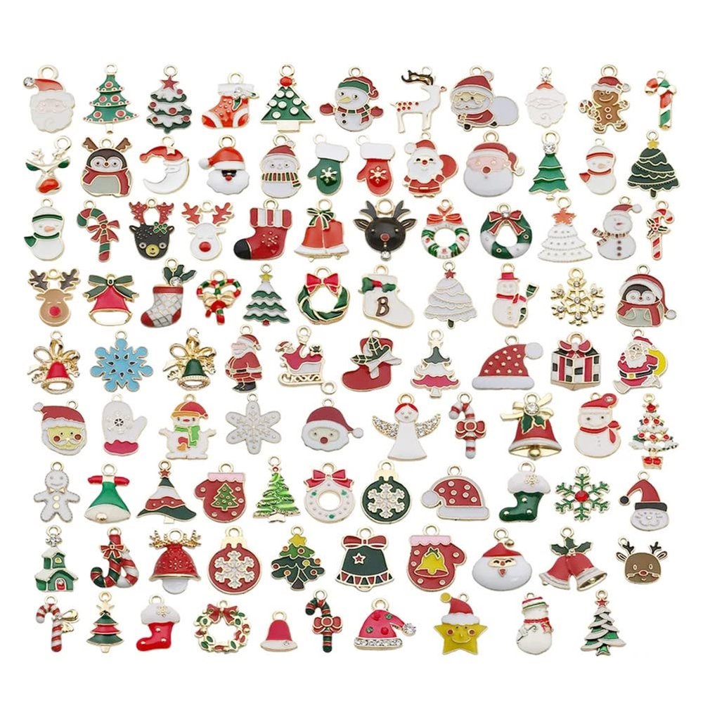 96PCS Christmas Charms Gold Enamel Jewelry Pendants for Xmas Earring Bracelet Necklace Craft Making, Christmas Charms Pendants for Necklace Bracelet Keychain Jewelry Making