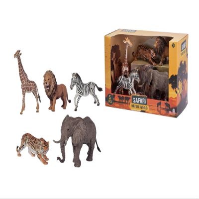 Simba Safari 104343103 Safari Animal Figurine Set, Sapphire, Lion, Tiger, Elephant, Giraffe and Zebra, 13-17 cm, Suitable for Ages 3 and Up