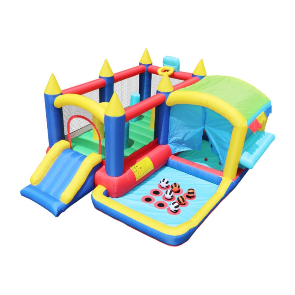 7 in 1 Inflatable Bounce House with Slide & Ball Pit, Bouncy Castle with Basketball Hoop & Tic-Tac-Toe,Oxford Fabric Playhouse for Outdoor Lawn,Indoor Outdoor Use,Includes Blower, Stakes & Repair Kit