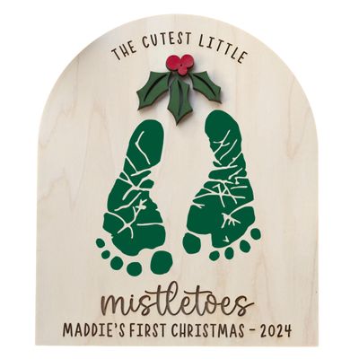 Obsidian Home Creations My First Christmas Handprint Art, DIY Footprint Art, Baby's Mistletoes Sign, Wooden Kids Craft, Custom Children's Keepsake, Personalized Decor (Mistletoe)