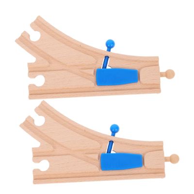 ORFOFE Wooden Train Switch Track Accessories 2 Pieces Blue Track Change Compatible with Major Brands Educational Toy for Kids Motor Skills and Imaginative Play