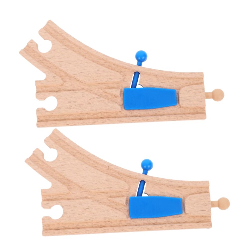 ORFOFE Wooden Train Switch Track Accessories 2 Pieces Blue Track Change Compatible with Major Brands Educational Toy for Kids Motor Skills and Imaginative Play