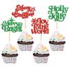 24Pcs Merry Christmas Cupcake Toppers Merry Bright Cupcake Picks view 1