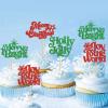 24Pcs Merry Christmas Cupcake Toppers Merry Bright Cupcake Picks view 3