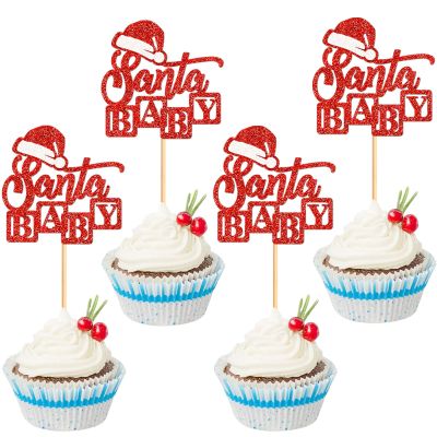 24Pcs Santa Baby Cupcake Toppers Christmas Baby Shower Cupcake Picks