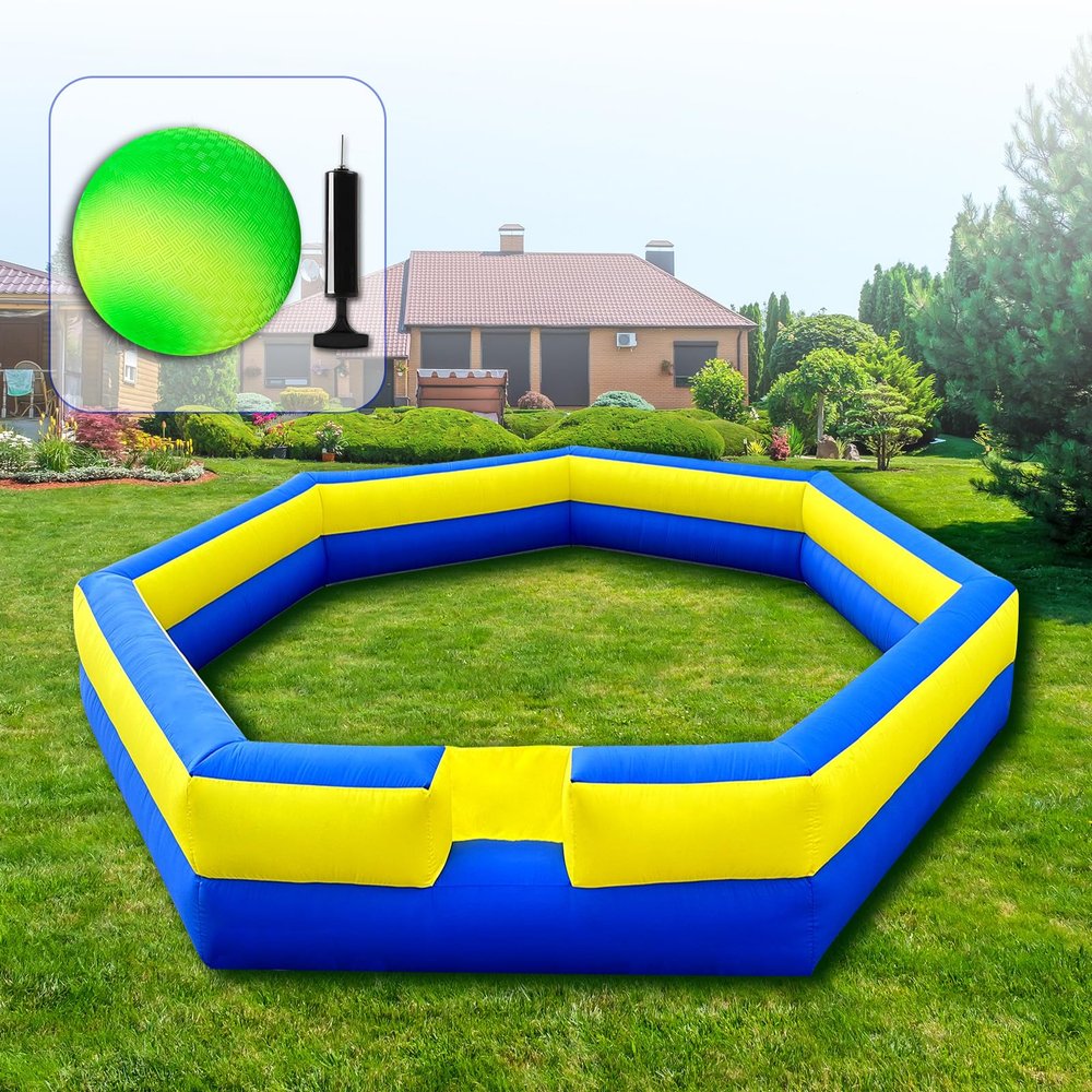 WARSUN 15Ft Gaga Ball Pit with Gagaball and Built-in Blower Portable Gaga Ball Pit Inflatable for Indoor Outdoor School Family Activities Inflatable Sport Games(Includes Hand Pump)