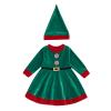 Aifawile Kids Toddler Baby Girls Christmas Elf Costume Santa Clothes Velvet Princess Dress Hat Socks Xmas Holiday Dress Up Costume (Green Patchwork Dress with Hat, 6-12 Months) view 1