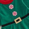 Aifawile Kids Toddler Baby Girls Christmas Elf Costume Santa Clothes Velvet Princess Dress Hat Socks Xmas Holiday Dress Up Costume (Green Patchwork Dress with Hat, 6-12 Months) view 2