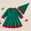 Aifawile Kids Toddler Baby Girls Christmas Elf Costume Santa Clothes Velvet Princess Dress Hat Socks Xmas Holiday Dress Up Costume (Green Patchwork Dress with Hat, 6-12 Months) view 4