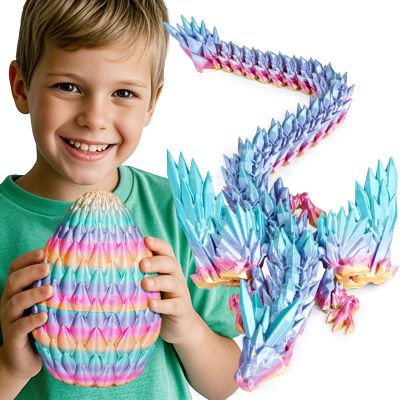 3D Printed Dragon Eggs with Articulated Fly Dragon Inside, Collectible Figurines Fidget Toy for Adults Kids Birthday Easter Christmas White Elephant Gifts for Friends Colleagues(Rainbow, L size)