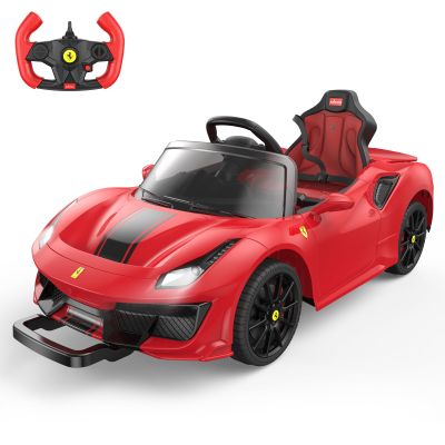 DIKEP 12V Kids Electric Ride On Car, Licensed Ferrari 488 Pista Spider Powered Ride On Toy Vehicle with Remote Control, Speaker, Openable Doors, Leather Seat, Spring Suspension, LED Lights, MP3, Red