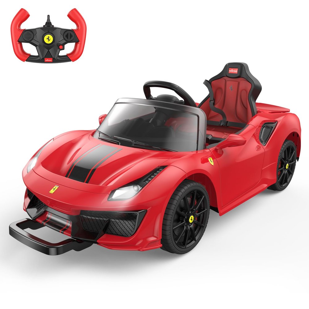 DIKEP 12V Kids Electric Ride On Car, Licensed Ferrari 488 Pista Spider Powered Ride On Toy Vehicle with Remote Control, Speaker, Openable Doors, Leather Seat, Spring Suspension, LED Lights, MP3, Red