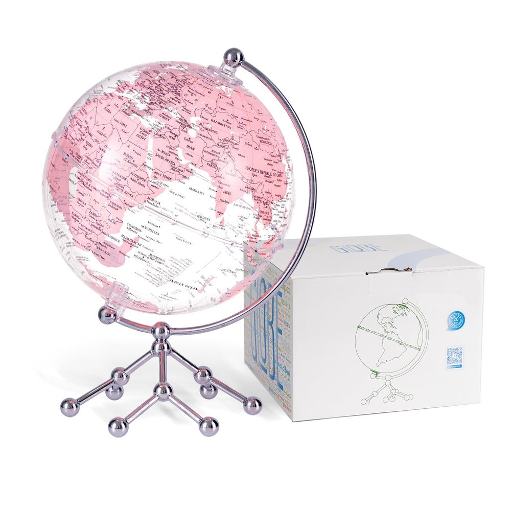 Decorative 8" Pink Earth Globe with Stand Rotating Desktop Map for Kids, Educational World Globe with Detailed Map for Home, Office, and Classroom