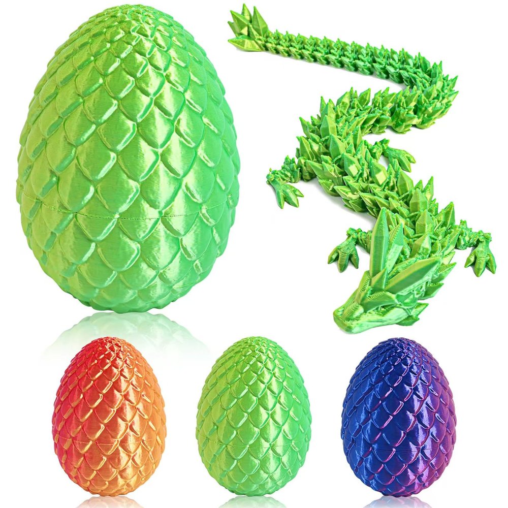 3D Printed Easter Dragon Eggs - Cool Crystal Dragon - Funny and mysterious toys - Essential Easter Basket Stuffers - Dragons with flexible joints (12in,Laser Green Edition[Dragon & Dragon Egg]