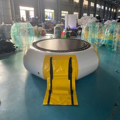 0.9mm PVC Inflatable Floating Water Toys Inflatable Water Trampoline Outdoor Water Amusement Park Inflatable Bouncy Bed Water Inflatable Trampoline10ft Diameter with Pump
