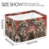 Maunzc Cute Christmas Raccoons Storage Bins Collapsible Storage Basket with Metal Frame, Fabric Shelves Bins Closet Baskets with Handles, 2-Pack view 3
