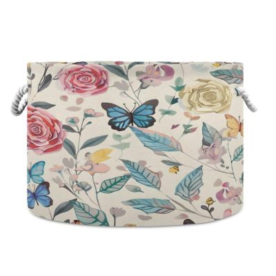Large Storage Basket Butterflies on Flowers Storage Box Organizer Bins with Handles Laundry Hamper Basket for Home Decor