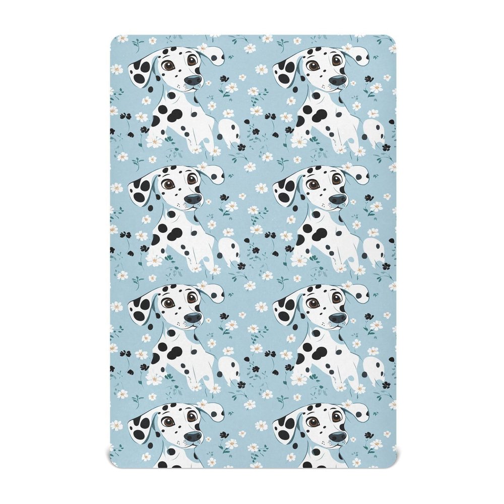 KICPOAY Fitted Crib Sheets Cute Dalmatian Dog Flower Blue Stretchy Portable Playard Sheets for Baby Toddler, Breathable Soft Mini Crib Mattress 39 x 27 in for Boys and Girls