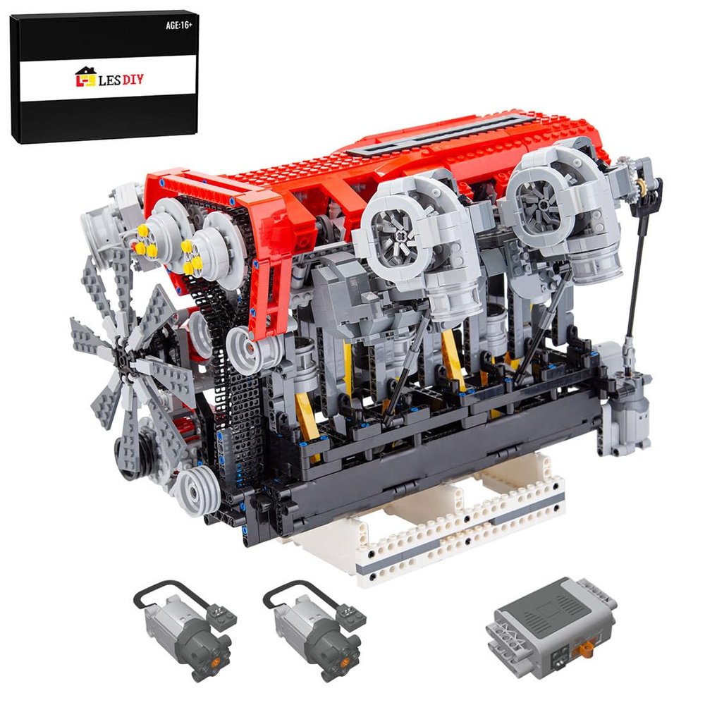 ConGamefun V8 Engine Model Building KitRB DOHC Parallel Twin-Turbo Four-Valve Inline Six-Cylinder MOC Engine Model Building Blocks Set (2291PCS)