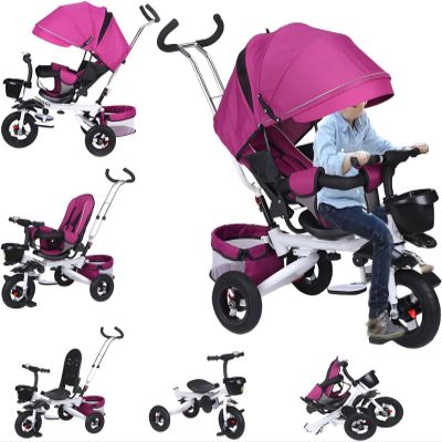 Baby Trike, 5-in-1 Tricycle Stroller,Adjustable Push Handle, Rotatable Seat, Retractable Canopy,Detachable Guardrail,Folding Baby Trike,for Toddlers 18 Months to 5 Years(Purple)
