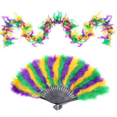 cnomg Feather Boa with Feather Fan Rave Fan Feather Boa for Women Cosplay Party Concert Halloween Christmas Dancing Wedding