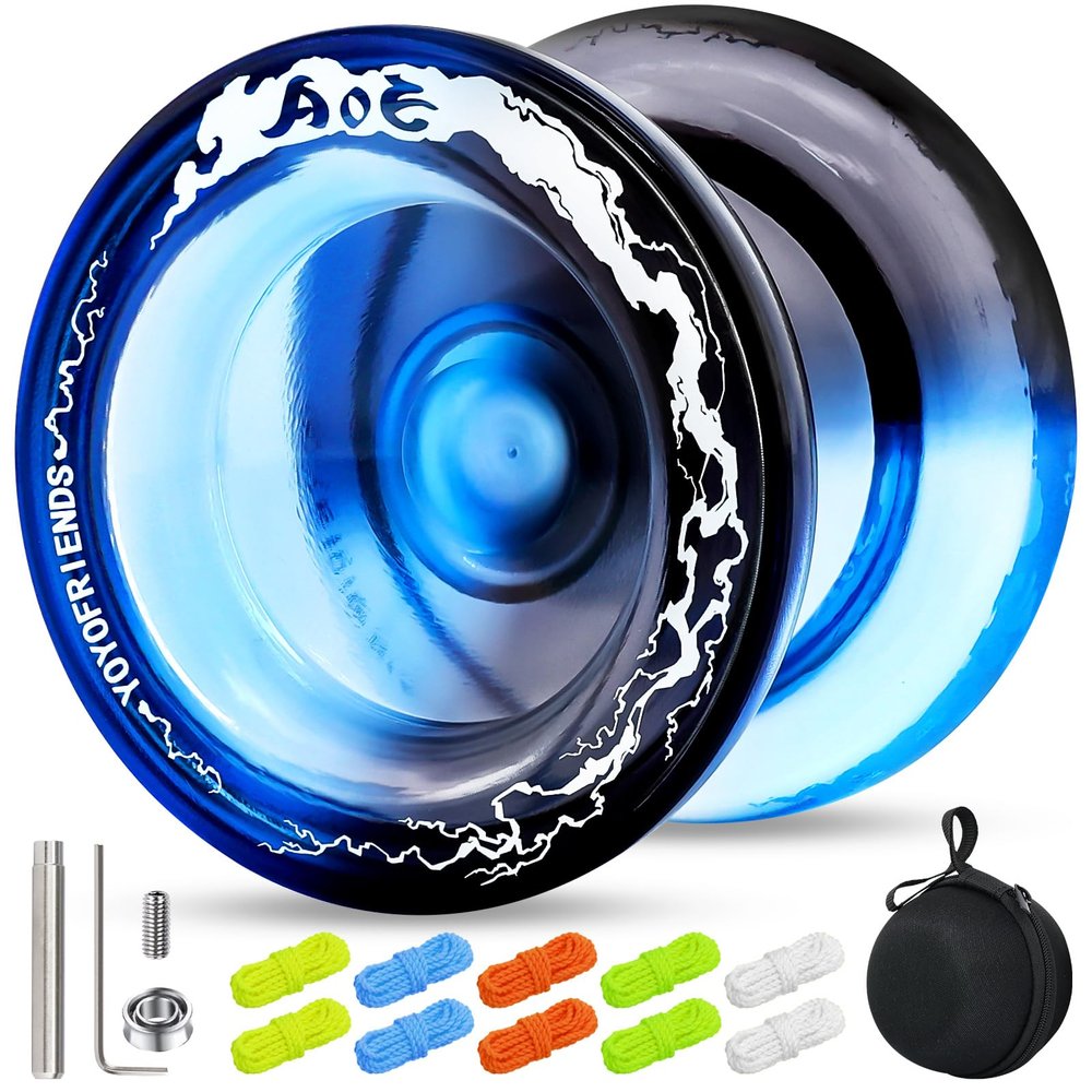 AOE Responsive Yoyo Professional for Kids 8-12 Above, Unresponsive Yoyo with Deep Finger Dimples for Spin Tricks with 10 Strings, Case, Accessory Kit