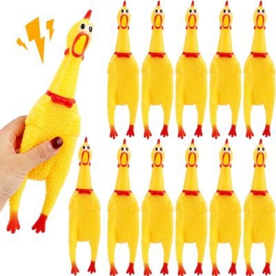 12 Pack Squeeze Screaming Rubber Chicken 11 Inch Yellow Squawking Chicken Rubber Squeaky Chicken Toy for Kids Adults Dogs Pets Prank Novelty Toy Reduce Separation Stress Anxiety