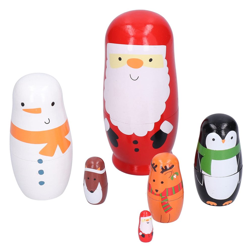 Sunisfa Russian Nesting Dolls, Cartoon Painted Wooden Doll Set, Handcrafted Tribute Ornaments for Home Decoration, Halloween Christmas Birthday Desktop Decorations