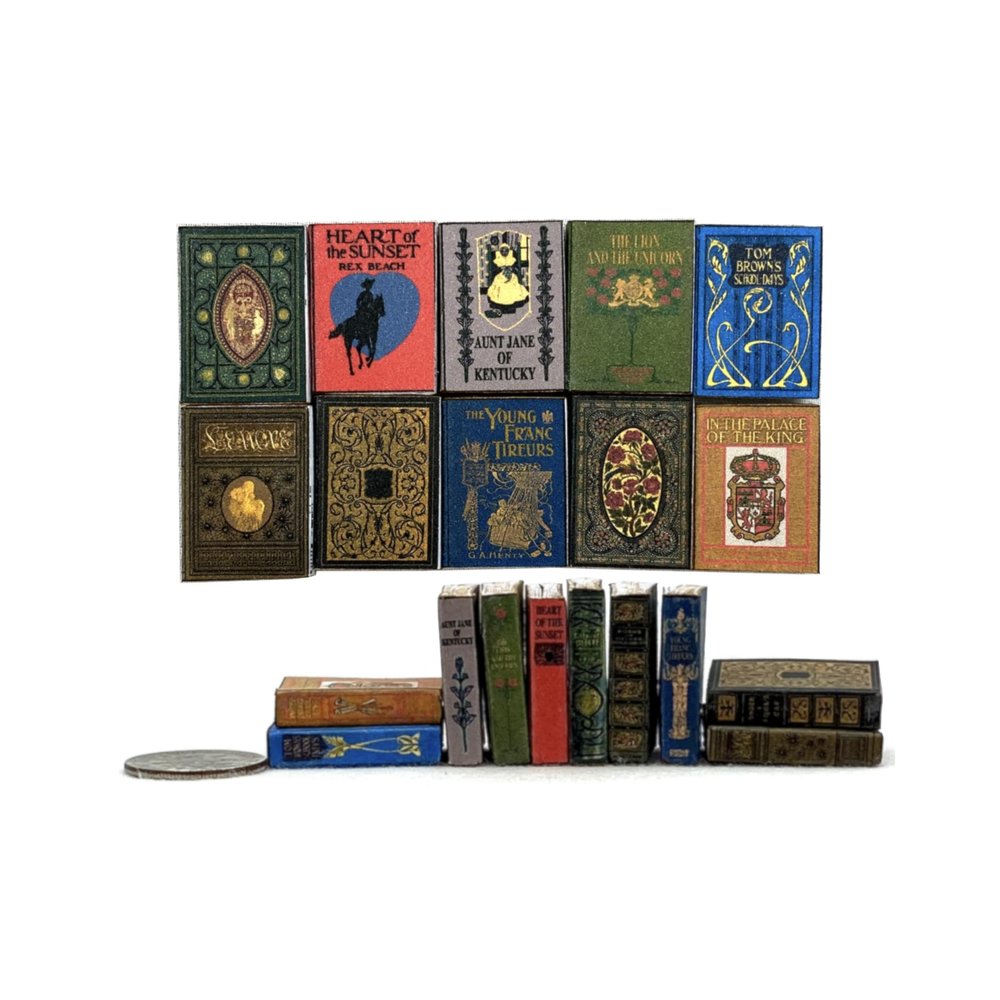 10 pc Prop Books Set Miniature Dollhouse 1/12 Scale Faux Books Victorian Style Book Set