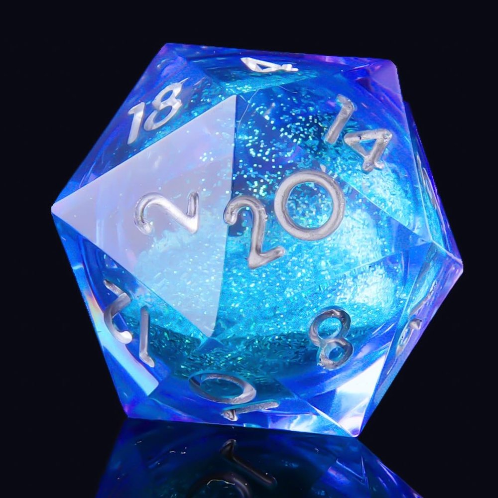 YEMEKO Liquid Core D20 DND 22MM Single Dice with Resin Sharp Edge 20 Sided D&D Dice, 22Mm Handmade Polyhedral for Dungeons and Dragons, RPG Games(Ocean Purple)