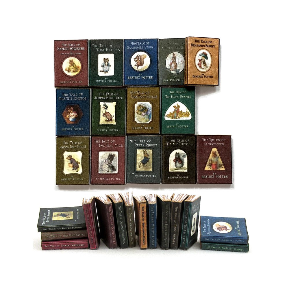 14 Pc Mini Books Dollhouse Accessories Children Miniature 1/12 Scale Prop Faux Books Beatrix Potter Prop Book by Little Things of Interest