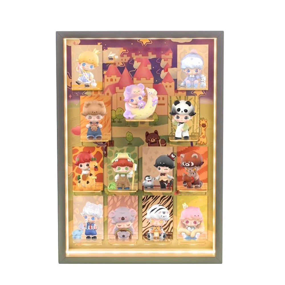 Animal Kingdom Photo Frame Statues Display Frame Lighting Display Stand 13.38 Inch Display Window Handmade Display Box Blind Box Doll Storage Box(Lighting Style)