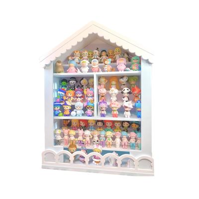 Blind Box Storage Cabinet, Display Rack, Handmade Display Cabinet, Standalone Villa, Wooden Transparent Acrylic Dust Door, Internal Density Board, Movable Steps(Blue)