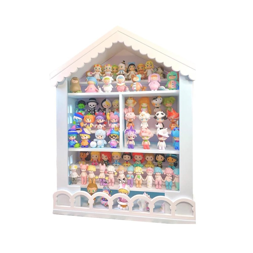 Blind Box Storage Cabinet, Display Rack, Handmade Display Cabinet, Standalone Villa, Wooden Transparent Acrylic Dust Door, Internal Density Board, Movable Steps(Blue)