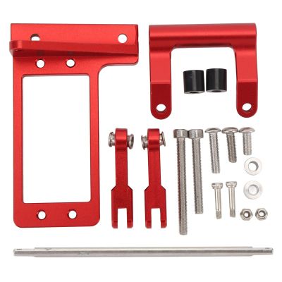 1/10 RC Servo Mount, High Strength Aluminum Front Axle Servo Mount with Hydraulic Steering Link Kit for 1/10 RC Crawler Cars, Red