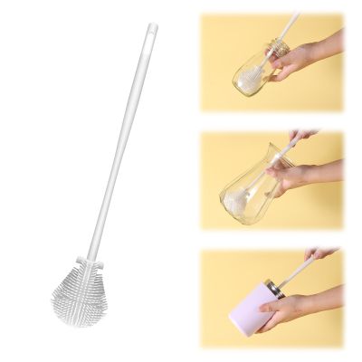 360 Silicone Bottle Brush, Soft Bristle Cup Cleaner Brush Long Handle Flexible Water Bottle Cleaning Brush for Lid Teapots Bowls Containers Narrow Area (White)
