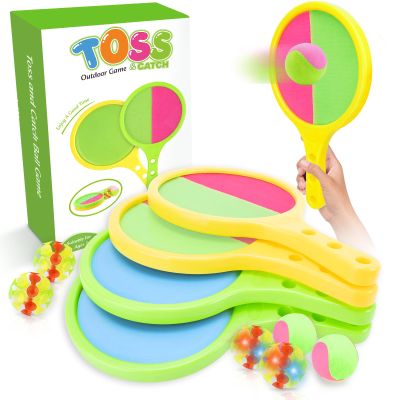 shuangjishan Toss and Catch Game for Kids: Toss and Catch Balls Set of 2 - Outdoor Catching Ball Paddle Toys for Ages 3+ Beach Paddle Ball Sets for Yard, Backyard, Summer
