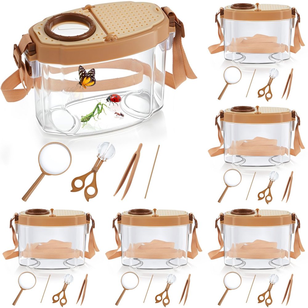 36 Pcs Bug Catcher for Kids, Bug Catching Kit with Insect Transfer, Tweezers, Magnifying Glasses, Sticks, Observation Cages, Shoulder Straps for Kids Gift(Beige)