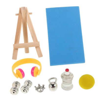 1set Miniature Dollhouse Fitness Equipment Realistic Dumbbells Kettlebells for Landscaping Decor Stylish Gym Model for Dollhouse Sports Scene