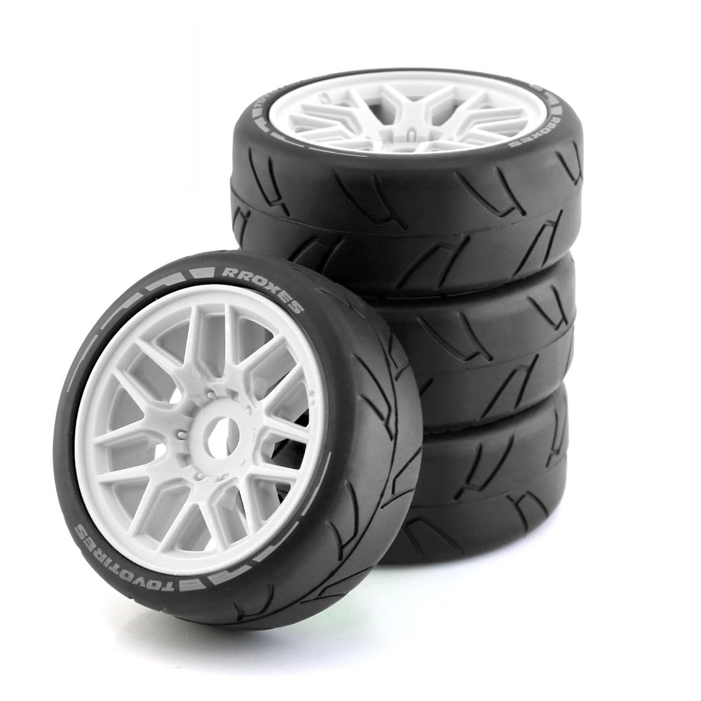 1/8 RC On-Road tires 4 Pcs 103mm Road Touring tires Plastic wheels 12mm Hex Suitable for most of the 1/8 RC On-Road tires, such as Jingshang, Hongnuo ZD R88 etc. (White)