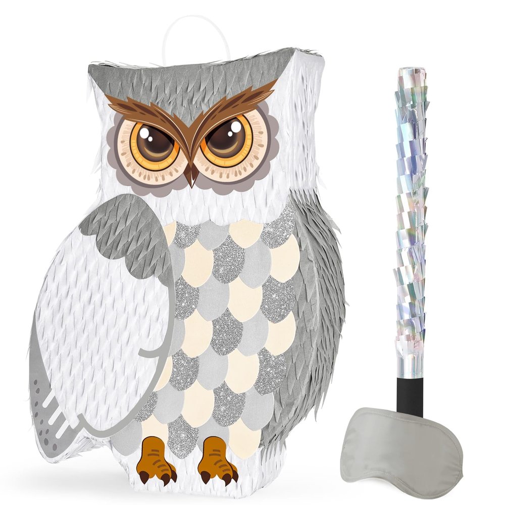 WERNNSAI Night Owl Piata - Owl Wicked Pinata Hanging Woodland Forest Party Decorations for Kids Birthday Animal Shower Party Game Favor, with Blindfold and Bat