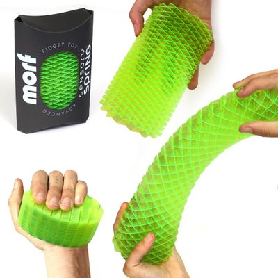 Morf Fidget Sensory Spring Green  3D Slug Spring Toy for Kids, Teens, and Adults - Stretchy, Quiet, Stress and Anxiety Relief, Focus - for Play, School, Work Gifts, Great for Classroom, Office