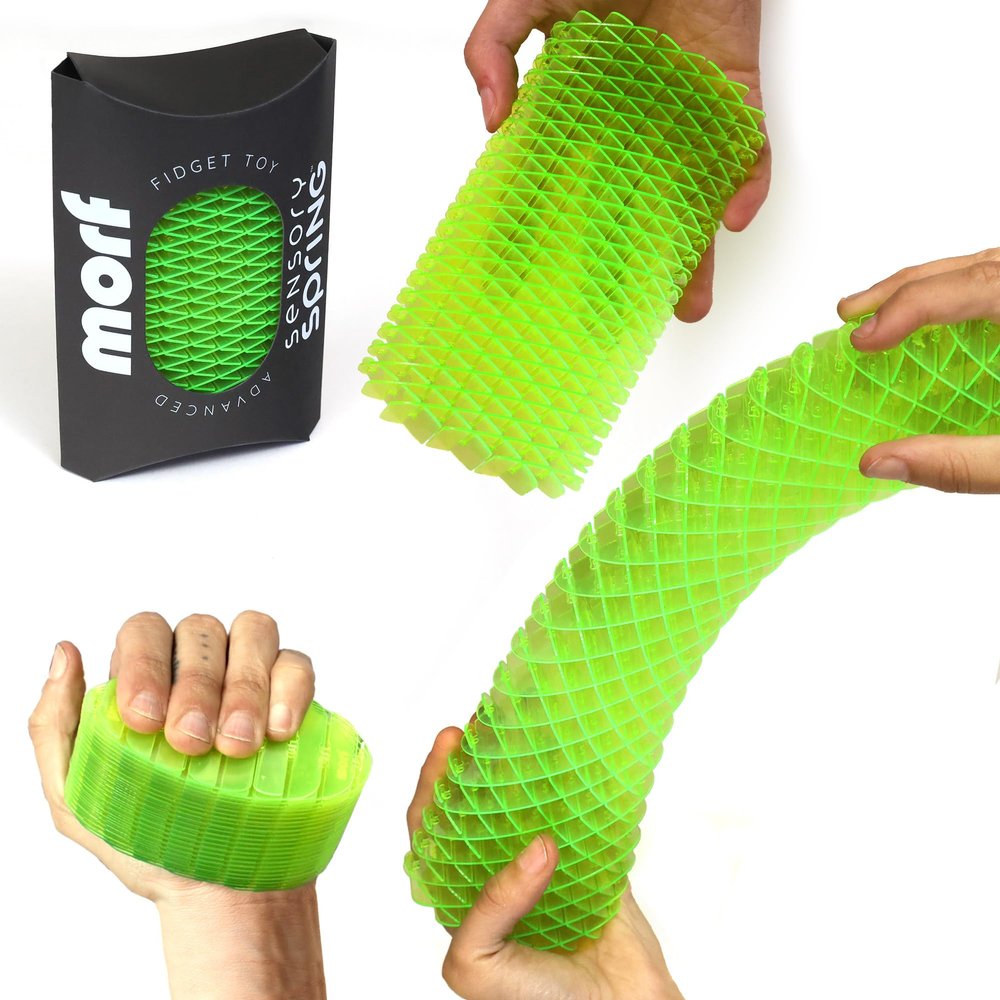 Morf Fidget Sensory Spring Green  3D Slug Spring Toy for Kids, Teens, and Adults - Stretchy, Quiet, Stress and Anxiety Relief, Focus - for Play, School, Work Gifts, Great for Classroom, Office