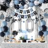 10th Birthday Decorations, Dusty Blue 10 Birthday Decorations for Boys Girls, Blue Sliver Black Birthday Party Decor with Happy Birthday Banner, Number Balloons, Foil Balloons, Swirl view 1