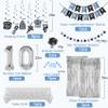 10th Birthday Decorations, Dusty Blue 10 Birthday Decorations for Boys Girls, Blue Sliver Black Birthday Party Decor with Happy Birthday Banner, Number Balloons, Foil Balloons, Swirl view 2