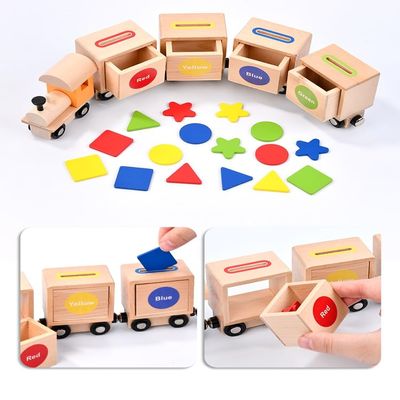 EduLand Montessori Practical Life Posting Pincer Grasp/Science/Math Wooden Magnetic Train Playset, Shape and Color Recognition Train, Montessori Toys, Sorting Toys for Toddlers 3-7 Years Old Gift