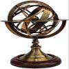 Antique Brass 11" Armillary Sphere Globe Astrolabe Zodiac Engraved Celestial Globe Wooden Base view 1
