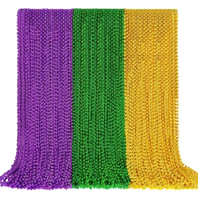 102 PCS Mardi Gras Beads, 33'' Metallic Gold Green Purple Mardi Gras Beads Necklaces Mardi Gras Necklaces Accessories Bulk Carnival Bead Necklace for Mardi Gras Parade Throws Party Decorations Favors